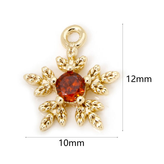 Bild von 2 PCs Eco-friendly Brass Weather Collection Mini Charm Tiny Charm 18K Real Gold Plated Christmas Snowflake Red Cubic Zirconia 12mm x 10mm