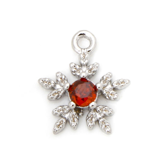 Bild von 2 PCs Eco-friendly Brass Weather Collection Mini Charm Tiny Charm Real Platinum Plated Christmas Snowflake Red Cubic Zirconia 12mm x 10mm