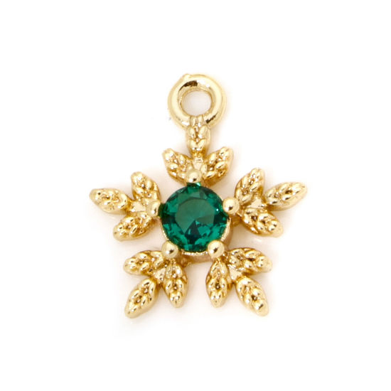 Bild von 2 PCs Eco-friendly Brass Weather Collection Mini Charm Tiny Charm 18K Real Gold Plated Christmas Snowflake Green Cubic Zirconia 12mm x 10mm