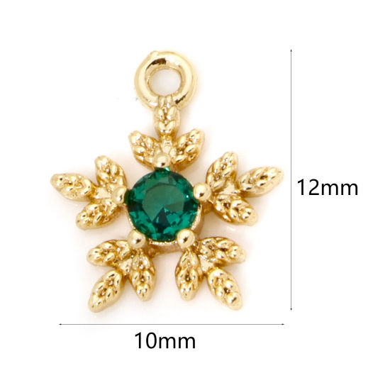 Bild von 2 PCs Eco-friendly Brass Weather Collection Mini Charm Tiny Charm 18K Real Gold Plated Christmas Snowflake Green Cubic Zirconia 12mm x 10mm