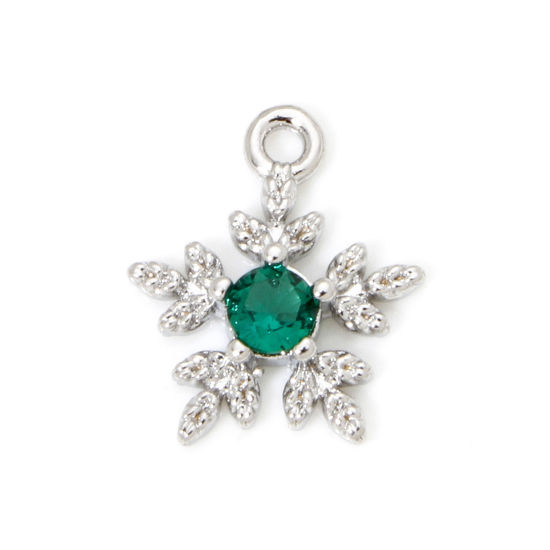 Bild von 2 PCs Eco-friendly Brass Weather Collection Mini Charm Tiny Charm Real Platinum Plated Christmas Snowflake Green Cubic Zirconia 12mm x 10mm