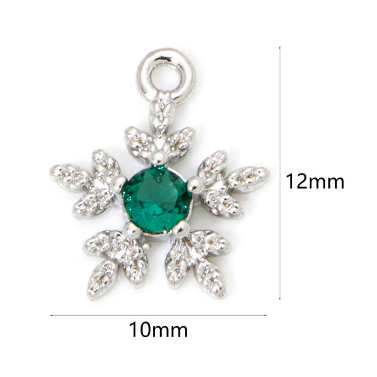 Bild von 2 PCs Eco-friendly Brass Weather Collection Mini Charm Tiny Charm Real Platinum Plated Christmas Snowflake Green Cubic Zirconia 12mm x 10mm