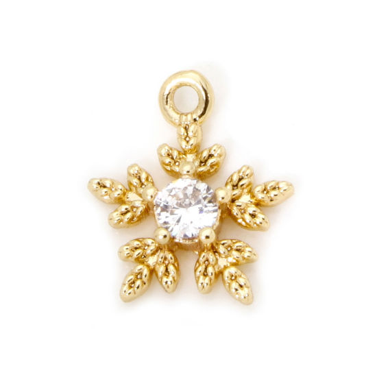 Bild von 2 PCs Eco-friendly Brass Weather Collection Mini Charm Tiny Charm 18K Real Gold Plated Christmas Snowflake Clear Cubic Zirconia 12mm x 10mm