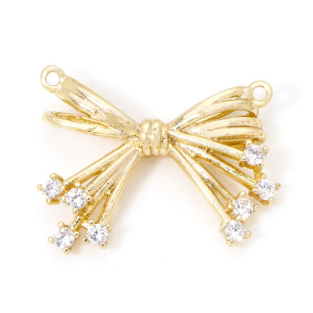 1 Unidad Respetuoso del Medio Ambiente Latón Ropa Conectores Dijes Colgantes Bowknot 18K Oro Real Chapado Claro Circón Artificial 24mm x 17mm