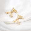 Imagen de 1 Unidad Respetuoso del Medio Ambiente Latón Ropa Conectores Dijes Colgantes Bowknot 18K Oro Real Chapado Claro Circón Artificial 24mm x 17mm