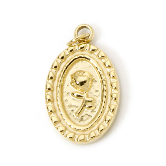 Imagen de 1 Unidad Recubrimiento al Vacío PVD Ecológico 304 Acero Inoxidable Colección Flora Colgantes Óvalo 18K Oro Real Chapado Rosa 16mm x 9mm