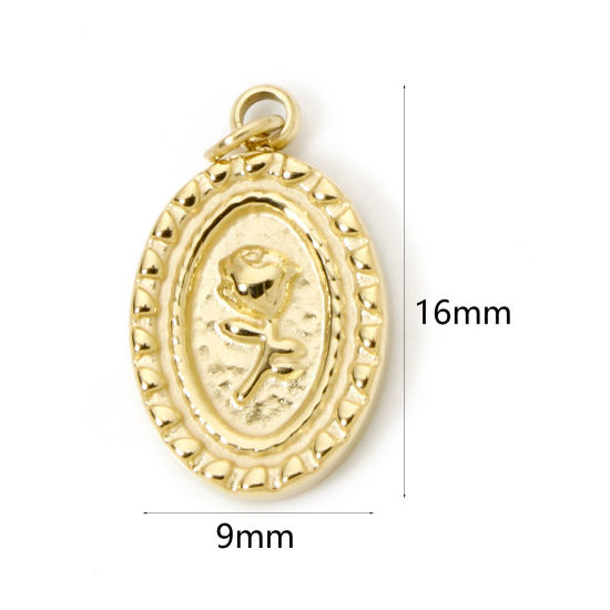 Imagen de 1 Unidad Recubrimiento al Vacío PVD Ecológico 304 Acero Inoxidable Colección Flora Colgantes Óvalo 18K Oro Real Chapado Rosa 16mm x 9mm