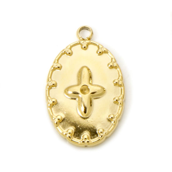 Imagen de 1 Unidad Recubrimiento al Vacío PVD Ecológico 304 Acero Inoxidable Religión Colgantes Óvalo 18K Oro Real Chapado ss1 Pointed Back Rhinestone) Cruz 17mm x 11mm