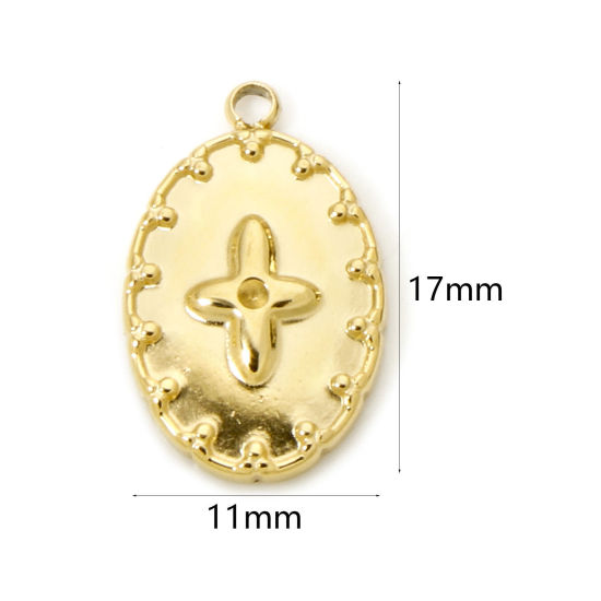 Imagen de 1 Unidad Recubrimiento al Vacío PVD Ecológico 304 Acero Inoxidable Religión Colgantes Óvalo 18K Oro Real Chapado ss1 Pointed Back Rhinestone) Cruz 17mm x 11mm