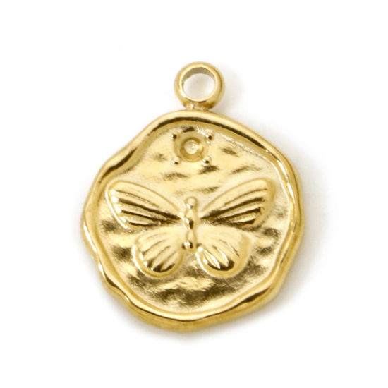 Imagen de 1 Unidad Recubrimiento al Vacío PVD Ecológico 304 Acero Inoxidable Insecto Colgantes Ronda 18K Oro Real Chapado ss4 Pointed Back Rhinestone) Mariposa 16mm x 13mm