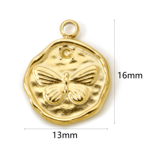 Imagen de 1 Unidad Recubrimiento al Vacío PVD Ecológico 304 Acero Inoxidable Insecto Colgantes Ronda 18K Oro Real Chapado ss4 Pointed Back Rhinestone) Mariposa 16mm x 13mm