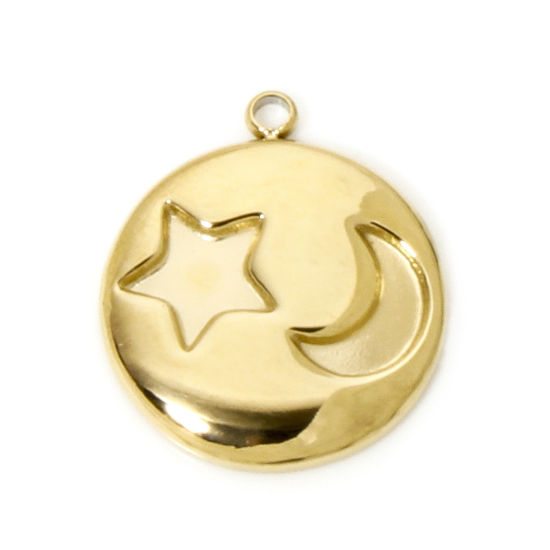 Imagen de 1 Unidad Recubrimiento al Vacío PVD Ecológico 304 Acero Inoxidable Galaxia Colgantes Ronda 18K Oro Real Chapado Luna 18mm x 15mm