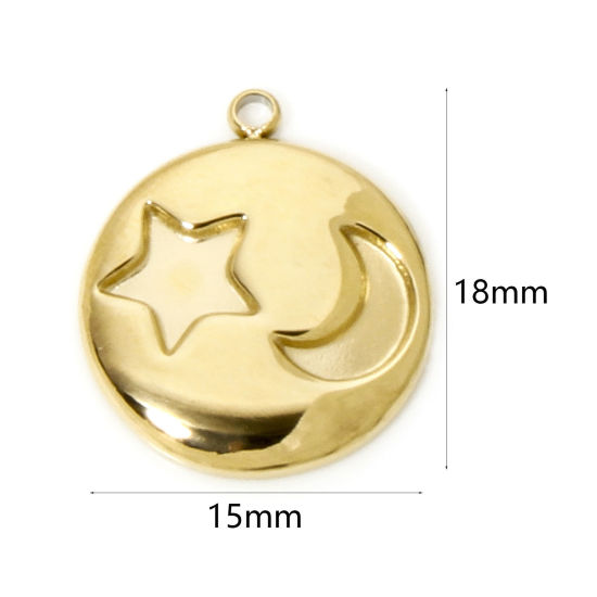 Imagen de 1 Unidad Recubrimiento al Vacío PVD Ecológico 304 Acero Inoxidable Galaxia Colgantes Ronda 18K Oro Real Chapado Luna 18mm x 15mm