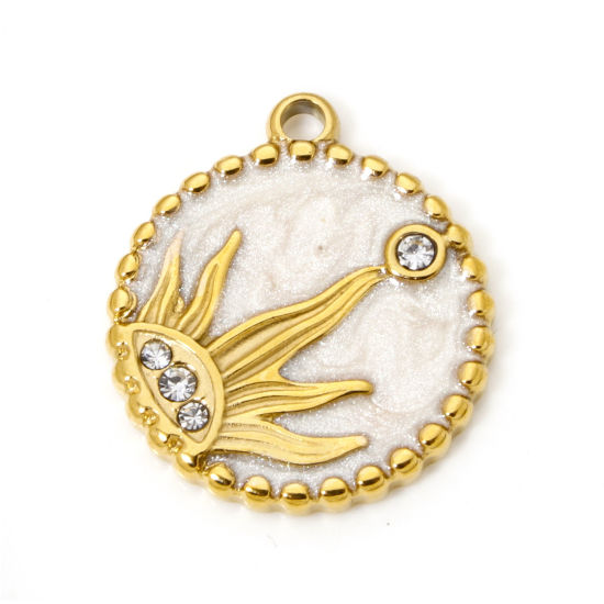 Immagine di 1 Pz Placcatura Sottovuoto PVD Ecologica 304 Acciaio Inossidabile Galassia Ciondoli Tondo 18K Vero Oro Placcato Sole Smalto 21mm x 18mm