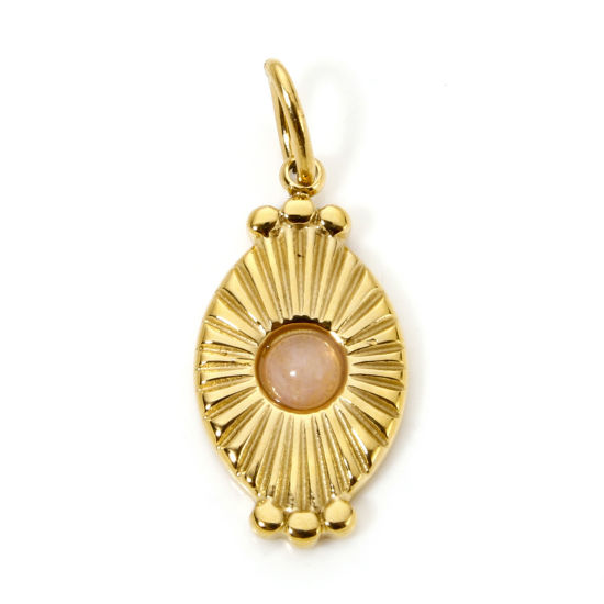 Изображение 1 ШТ Экологичное вакуумное PVD-покрытие 304 Нержавеющая Сталь Подвески Овальные 18K настоящее золото с покрытием Темно-персиковый Солнечные лучи С Смолы Кабошона 26мм x 11мм