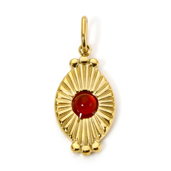 Изображение 1 ШТ Экологичное вакуумное PVD-покрытие 304 Нержавеющая Сталь Подвески Овальные 18K настоящее золото с покрытием Красный Солнечные лучи С Смолы Кабошона 26мм x 11мм