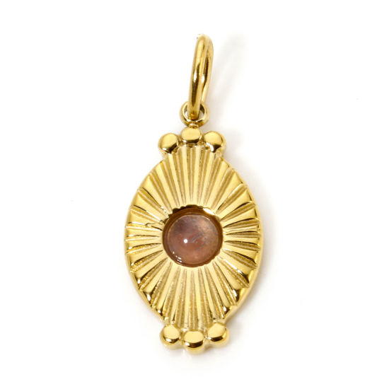 Изображение 1 ШТ Экологичное вакуумное PVD-покрытие 304 Нержавеющая Сталь Подвески Овальные 18K настоящее золото с покрытием Бурый Солнечные лучи С Смолы Кабошона 26мм x 11мм