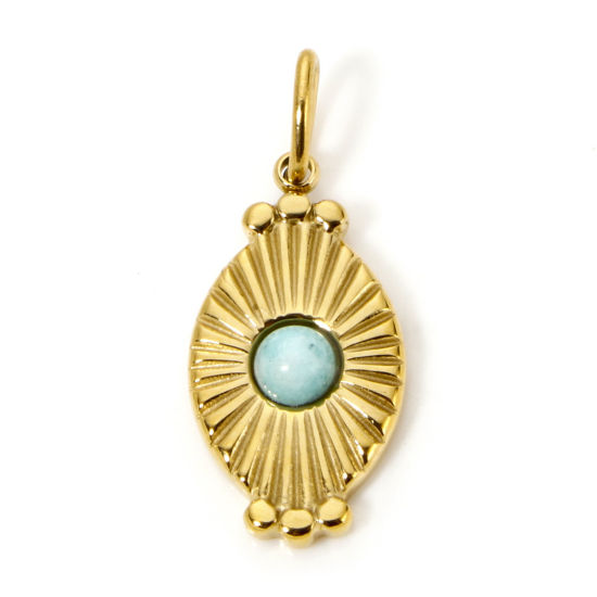 Изображение 1 ШТ Экологичное вакуумное PVD-покрытие 304 Нержавеющая Сталь Подвески Овальные 18K настоящее золото с покрытием Светло-зеленый Солнечные лучи С Смолы Кабошона 26мм x 11мм