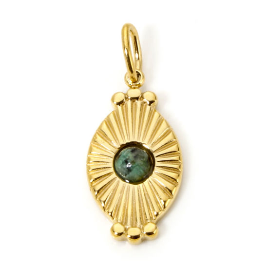 Изображение 1 ШТ Экологичное вакуумное PVD-покрытие 304 Нержавеющая Сталь Подвески Овальные 18K настоящее золото с покрытием Зеленый Солнечные лучи С Смолы Кабошона 26мм x 11мм