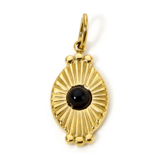 Изображение 1 ШТ Экологичное вакуумное PVD-покрытие 304 Нержавеющая Сталь Подвески Овальные 18K настоящее золото с покрытием Черный Солнечные лучи С Смолы Кабошона 26мм x 11мм