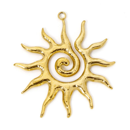 Picture of 2 PCs Eco-friendly PVD Vacuum Plating Waterproof Anti-Tarnish Hypoallergenic 304 Stainless Steel Galaxy Pendants 18K Real Gold Plated Sun 3.6cm x 3.3cm
