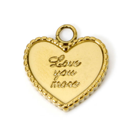 Picture of 2 PCs Eco-friendly PVD Vacuum Plating Waterproof Anti-Tarnish Hypoallergenic 304 Stainless Steel Valentine's Day Charms 18K Real Gold Plated Heart Message " Love You " 16mm x 15mm