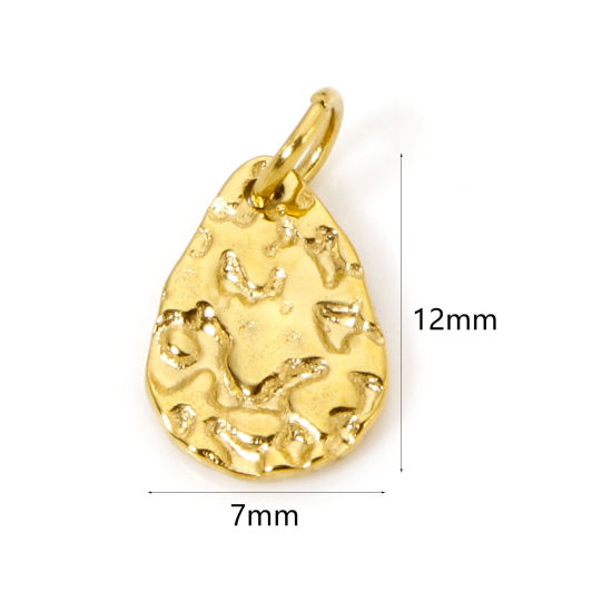 Picture of 2 PCs Eco-friendly Vacuum Plating 304 Stainless Steel Hammered Charms Extender Chain Ends For Necklace Bracelet Jewelry Making Gold Plated Drop 12mm x 7mm