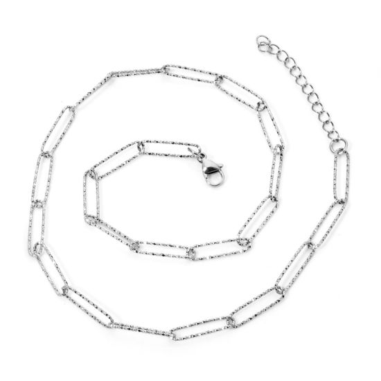 Imagen de 1 Unidad 304 Acero Inoxidable Catena di Fermagli Collares Tono de Plata 46cm longitud, Cadena: 5mm