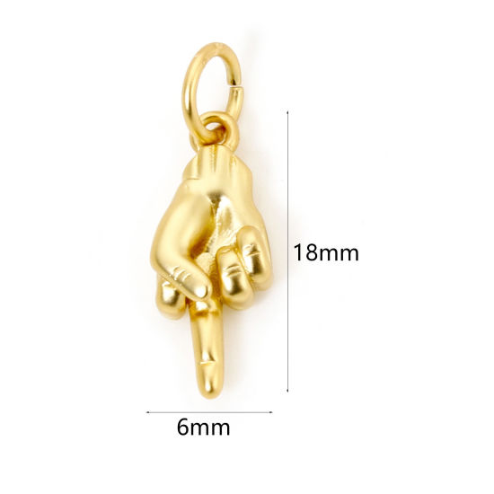 Bild von 2 Stück Umweltfreundlich Messing Charms Matt Echtgoldbeschichtet Geste 3D 18mm x 6mm