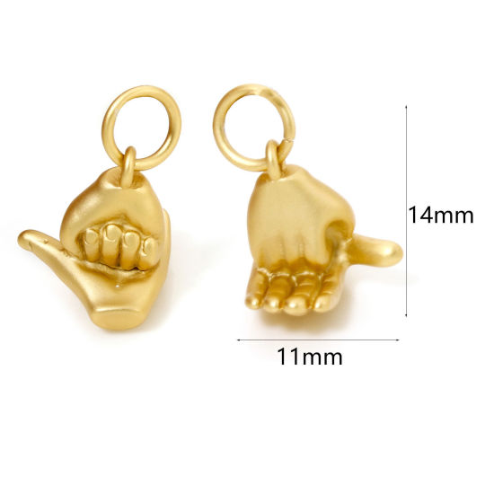 Bild von 2 Stück Umweltfreundlich Messing Charms Matt Echtgoldbeschichtet Geste 3D 14mm x 11mm