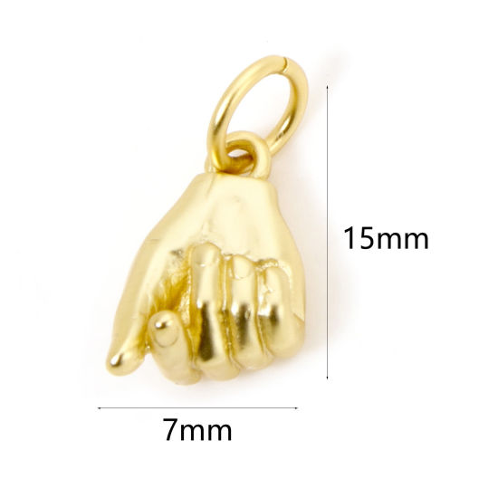 Bild von 2 Stück Umweltfreundlich Messing Charms Matt Echtgoldbeschichtet Geste 3D 15mm x 7mm