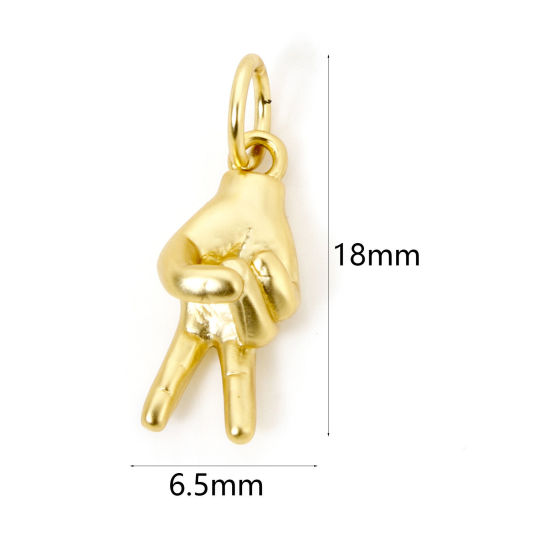 Bild von 2 Stück Umweltfreundlich Messing Charms Matt Echtgoldbeschichtet Geste 3D 18mm x 6.5mm