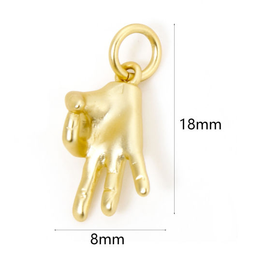 Bild von 2 Stück Umweltfreundlich Messing Charms Matt Echtgoldbeschichtet Geste 3D 18mm x 8mm