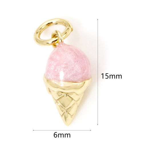 Picture of 2 PCs Eco-friendly Brass Charms 18K Real Gold Plated Pink Pearlized Ice Lolly Enamel 15mm x 6mm