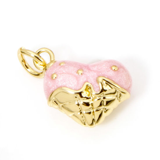 Picture of 2 PCs Eco-friendly Brass Charms 18K Real Gold Plated Pink Pearlized Ice Cream Enamel 17mm x 11mm