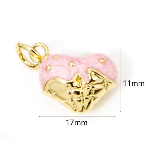 Picture of 2 PCs Eco-friendly Brass Charms 18K Real Gold Plated Pink Pearlized Ice Cream Enamel 17mm x 11mm