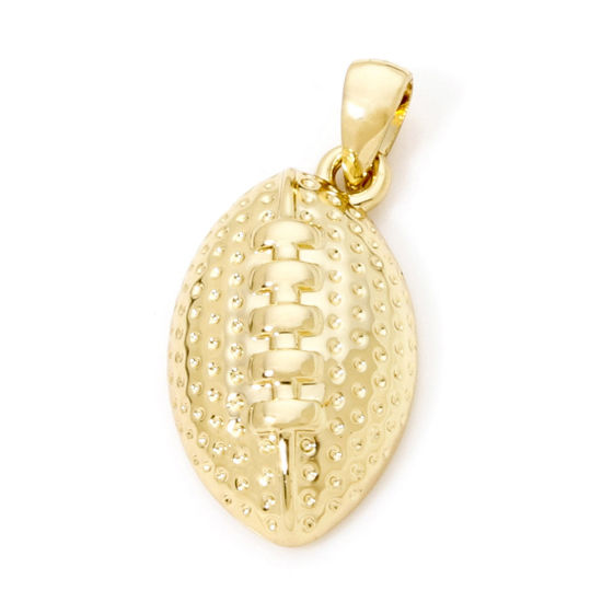 Picture of 1 Piece Eco-friendly Brass Sport Charm Pendant 18K Real Gold Plated Football 23mm x 11mm