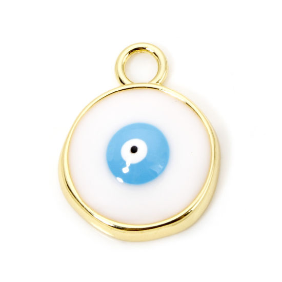 Picture of 1 Piece Eco-friendly Brass Religious Charms 18K Real Gold Plated White Round Evil Eye Enamel 28mm x 22mm