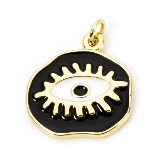 Picture of 1 Piece Eco-friendly Brass Religious Charmes 18K Real Gold Plated Black Irregular Eye of Providence/ All-seeing Eye Enamel 22.5mm x 19mm