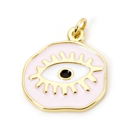 Picture of 1 Piece Eco-friendly Brass Religious Charmes 18K Real Gold Plated Light Pink Irregular Eye of Providence/ All-seeing Eye Enamel 22.5mm x 19mm