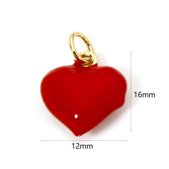 Bild von 2 Stück Umweltfreundlich Messing Valentinstag Charms 18K Echtgold plattiert Rot Herz Emaille 16mm x 12mm