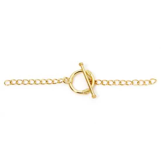 Picture of 1 Set Eco-friendly Brass Toggle Clasps Round 18K Real Gold Plated With Extender Chain 17x4mm 14x11mm