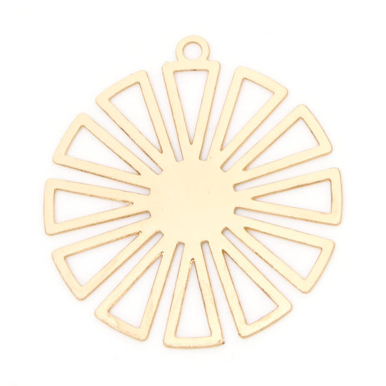 Picture of 20 PCs Iron Based Alloy Filigree Stamping Charms KC Gold Plated Flower Hollow 28mm x 26mm