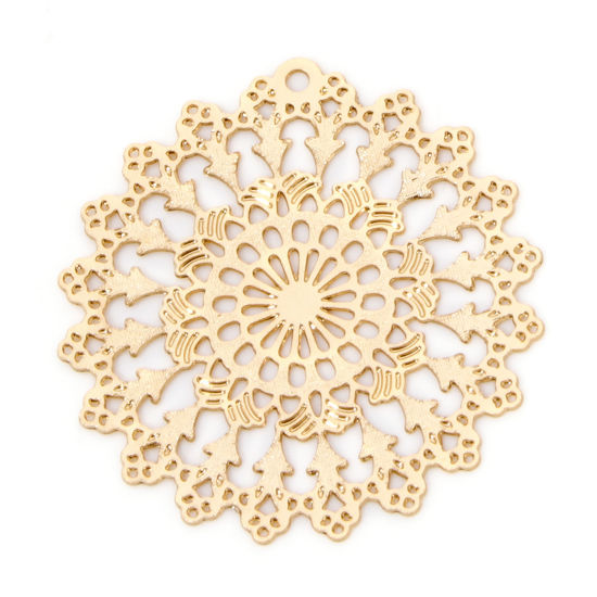 Picture of 20 PCs Iron Based Alloy Filigree Stamping Charms KC Gold Plated Flower Lace Hollow 23mm x 22mm