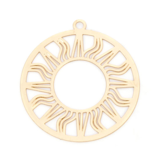 Picture of 10 PCs Iron Based Alloy Galaxy Pendants KC Gold Plated Round Sun Filigree Stamping 3.4cm x 3.1cm