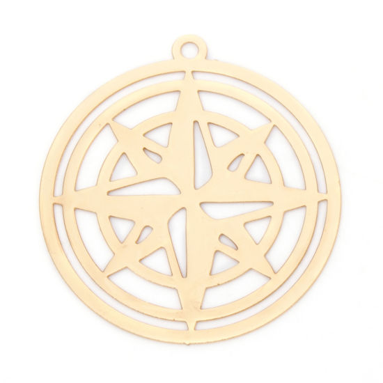 Picture of 10 PCs Iron Based Alloy Galaxy Pendants KC Gold Plated Round Star Filigree Stamping 3.4cm x 3.1cm