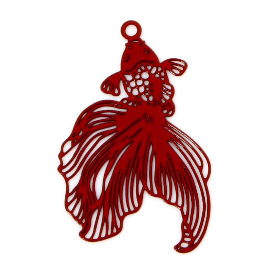 20 個 合金 透かしパーツ チャーム 赤 金魚 透かし 26mm x 17mm、 の画像