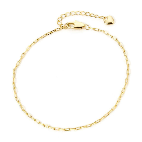 Picture of 1 Piece Eco-friendly Brass Simple Paperclip Chain Bracelets 18K Real Gold Plated With Lobster Claw Clasp And Extender Chain 19cm(7.5") long