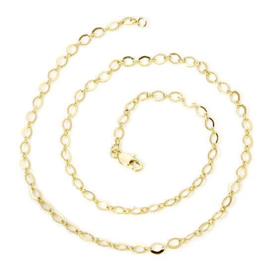 Picture of 1 Piece Eco-friendly Brass Simple Textured Chain Necklace 18K Real Gold Plated With Lobster Claw Clasp 45cm(17.7") long