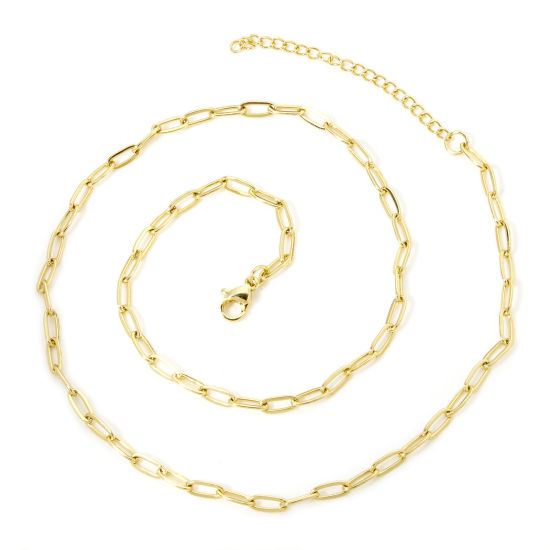 Picture of 1 Piece Eco-friendly Brass Simple Paperclip Chain Necklace 18K Real Gold Plated With Lobster Claw Clasp And Extender Chain 44cm(17.3") long